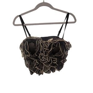 French Kiss L Rhinestone Ruffle Black Bustier Top NWT Glam Dark Fairy Whimsigoth